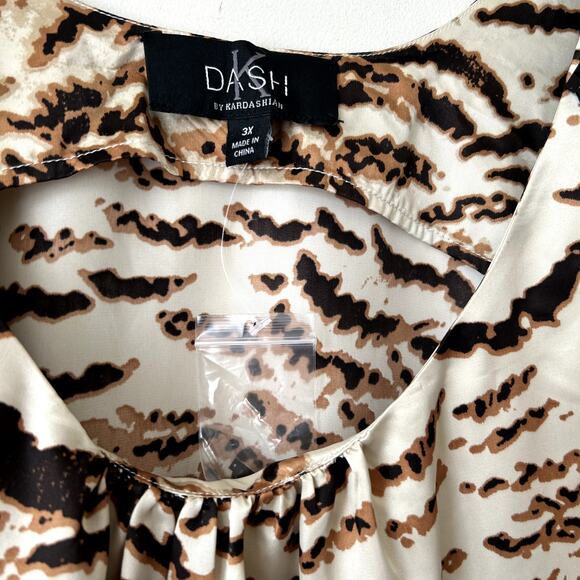 K Dash by Kardashian Animal Print Sequin Top Size 3X Plus NOWT QVC Blouse Tan - Picture 5 of 7